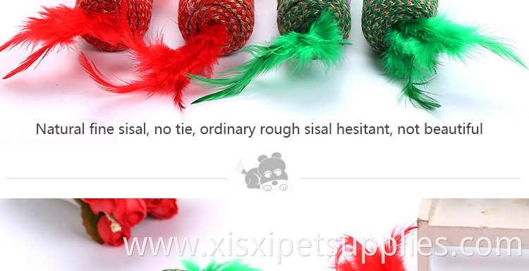christmas color sisal cat toy with feather